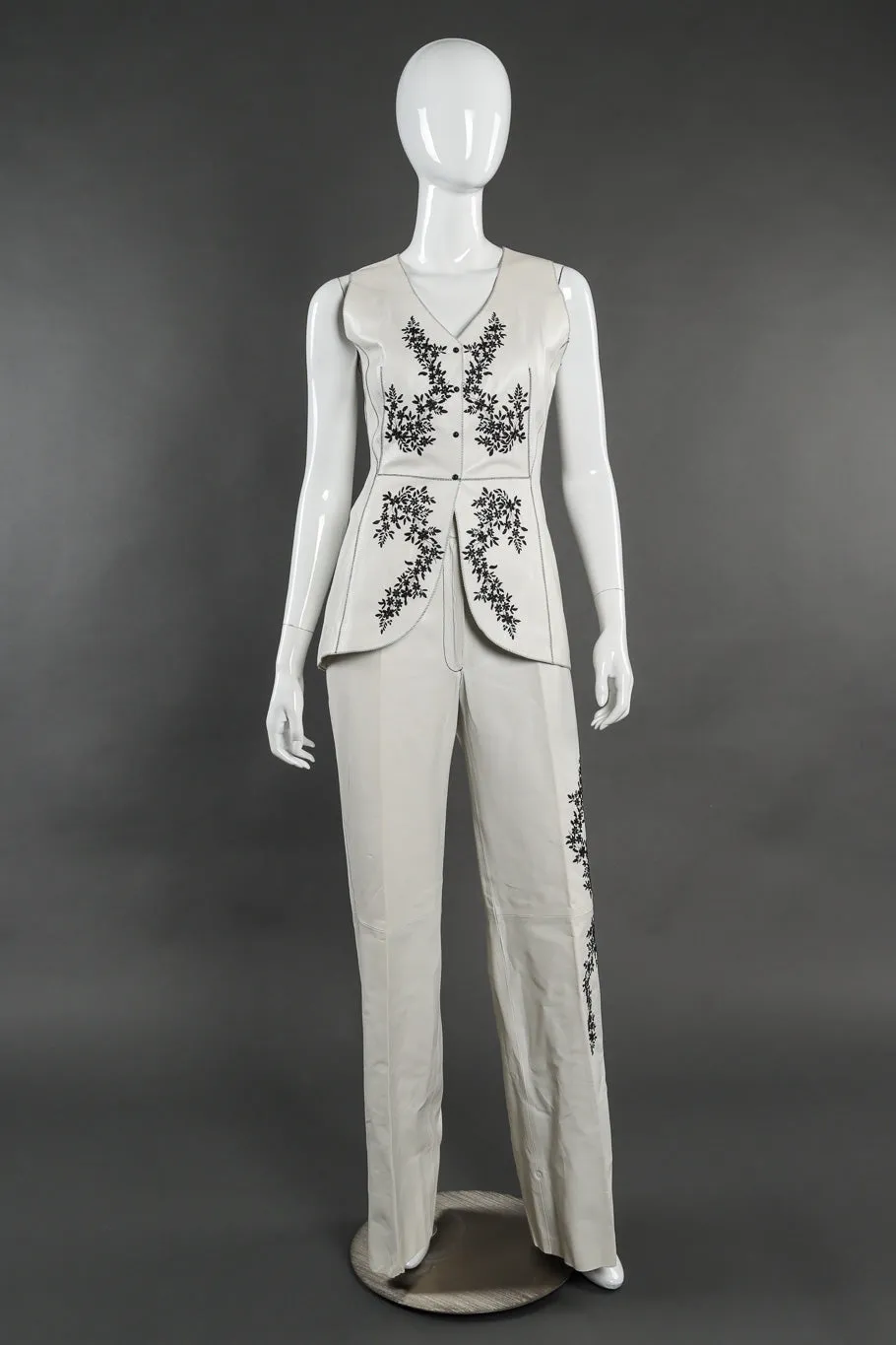 Embroidered Leather Vest and Pant Set