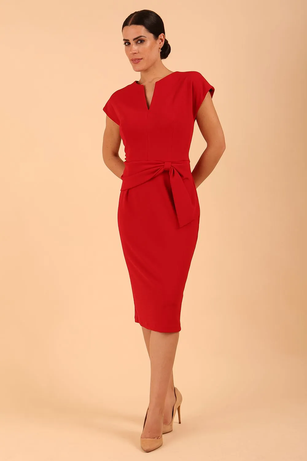Ester Cap Sleeve Bow Detail Pencil Dress