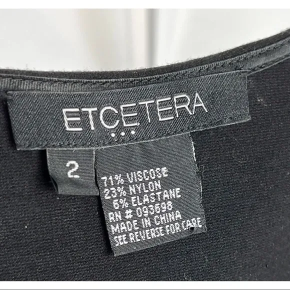 Etcetera Sz 2 Black Ponte Knit Sheath Midi xs Bamboo Belted Dress Pencil