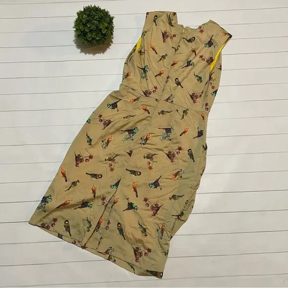 Eva Franco Has an Colorful Rainbow Multicolor Tropical Bird Novelty Print Dress