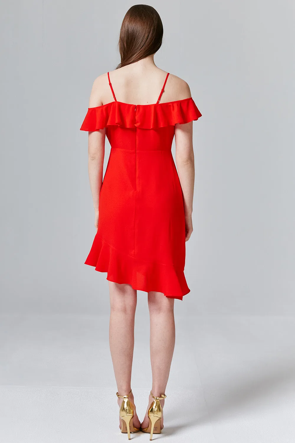 Evie Ruffle Open-Shoulder Dress