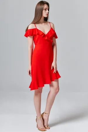Evie Ruffle Open-Shoulder Dress