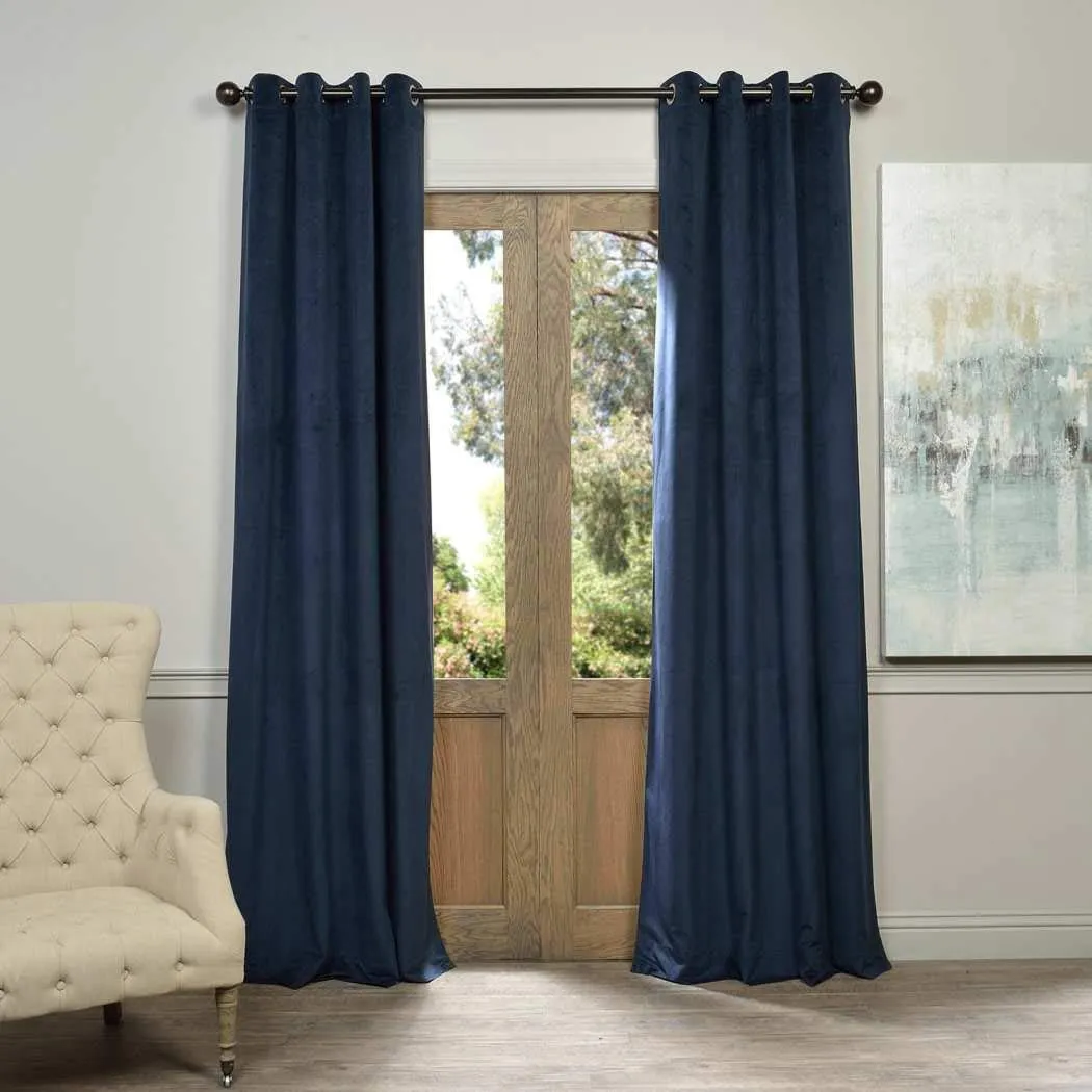 Exclusive Fabrics Midnight Blue Grommet Velvet Blackout Single Curtain (1 Panel)
