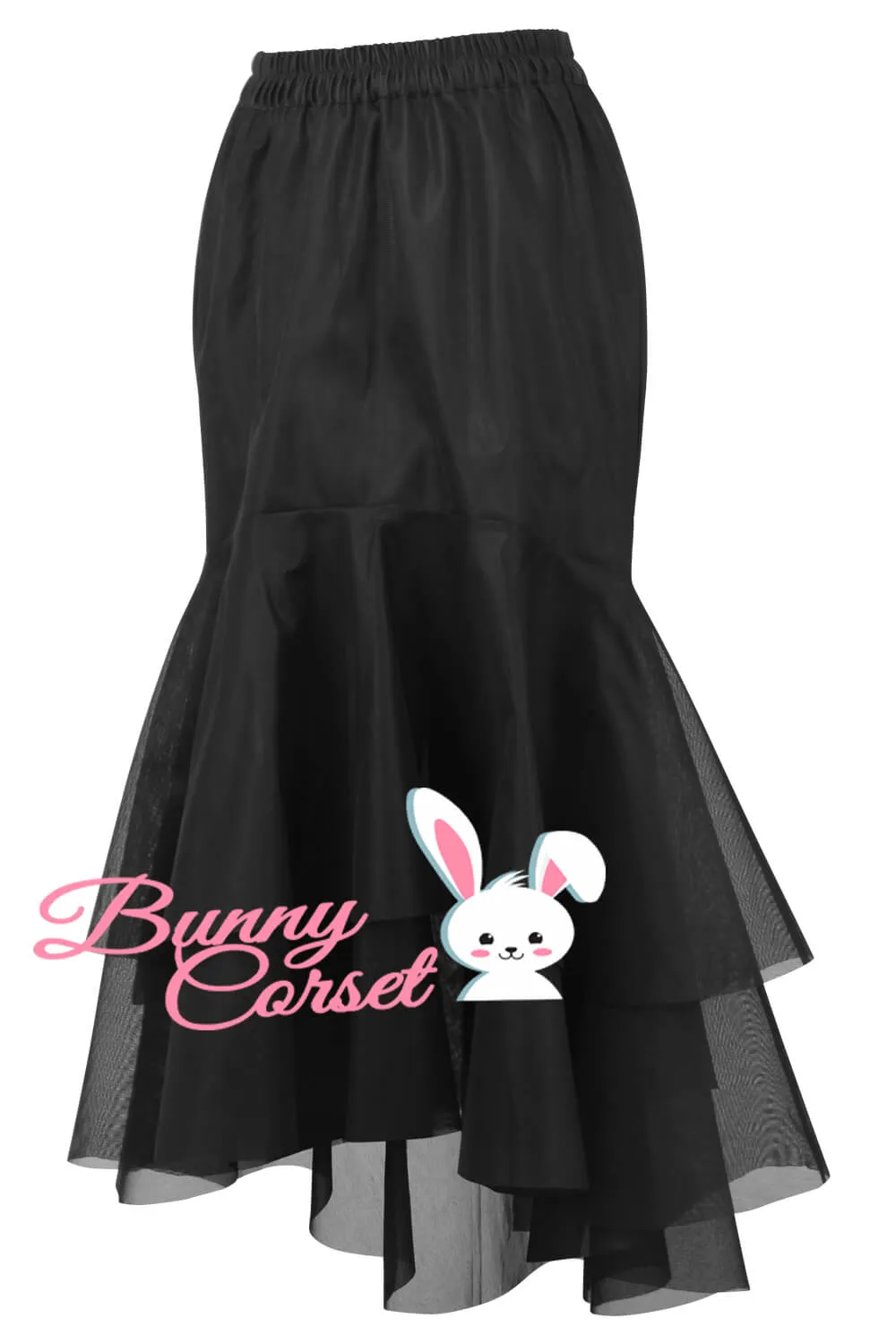 Faith Black Satin & Mesh Net Elasticated Skirt