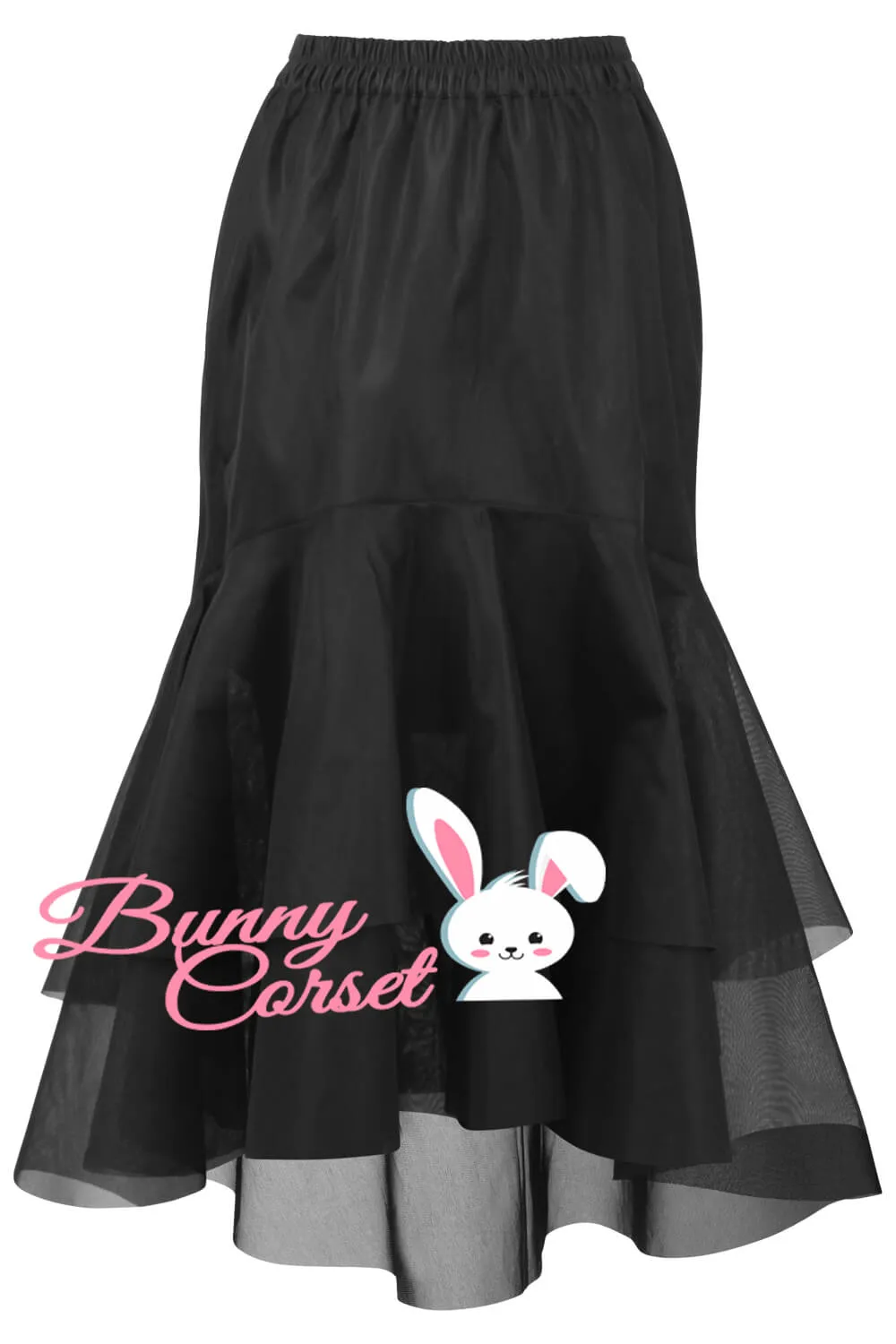 Faith Black Satin & Mesh Net Elasticated Skirt