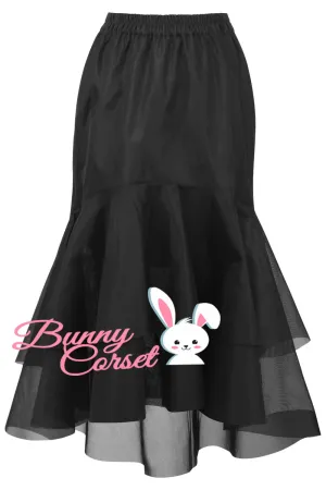 Faith Black Satin & Mesh Net Elasticated Skirt