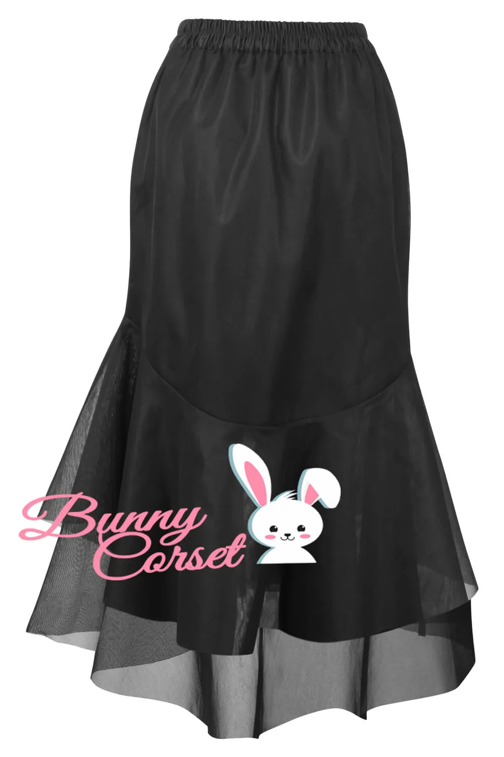 Faith Black Satin & Mesh Net Elasticated Skirt