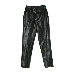 Faux Leather High Rise Croc Print Pants