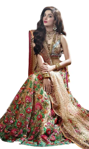 Fawn Color Wedding Lehenga with Floral Embroidery