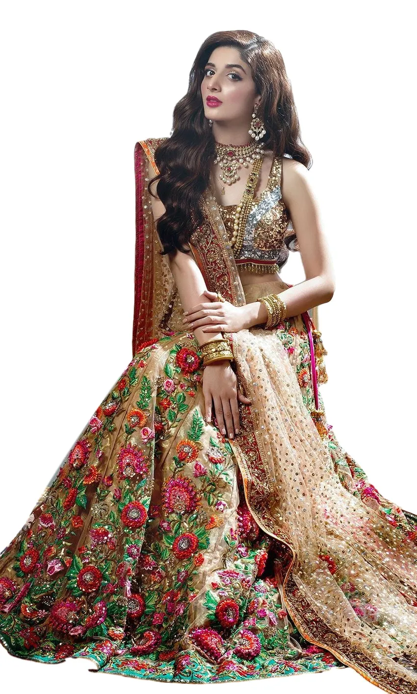 Fawn Color Wedding Lehenga with Floral Embroidery
