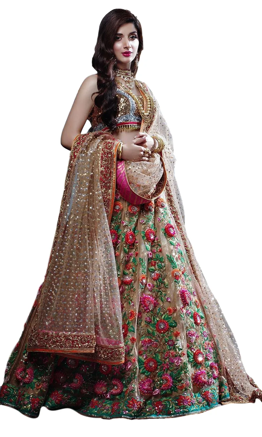 Fawn Color Wedding Lehenga with Floral Embroidery