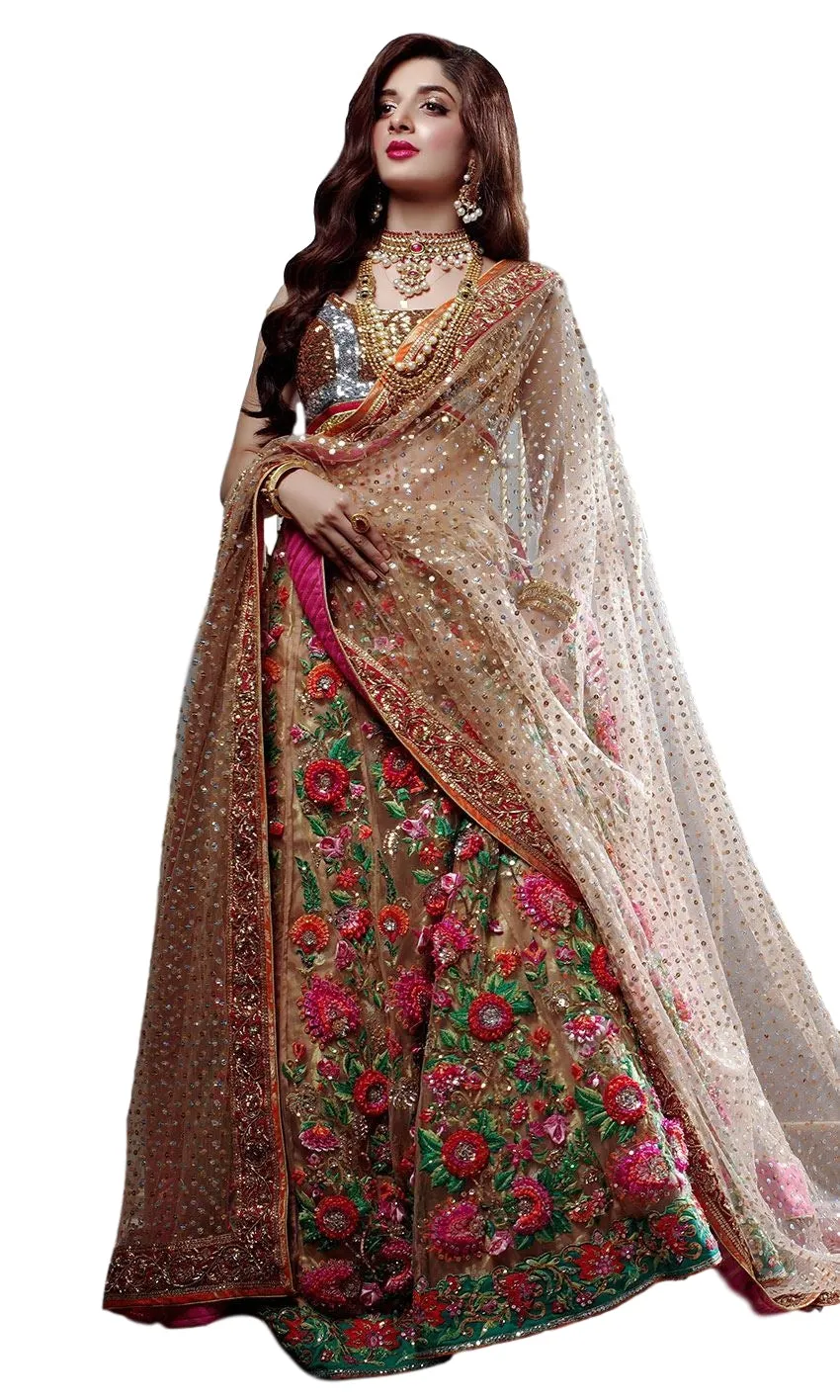 Fawn Color Wedding Lehenga with Floral Embroidery