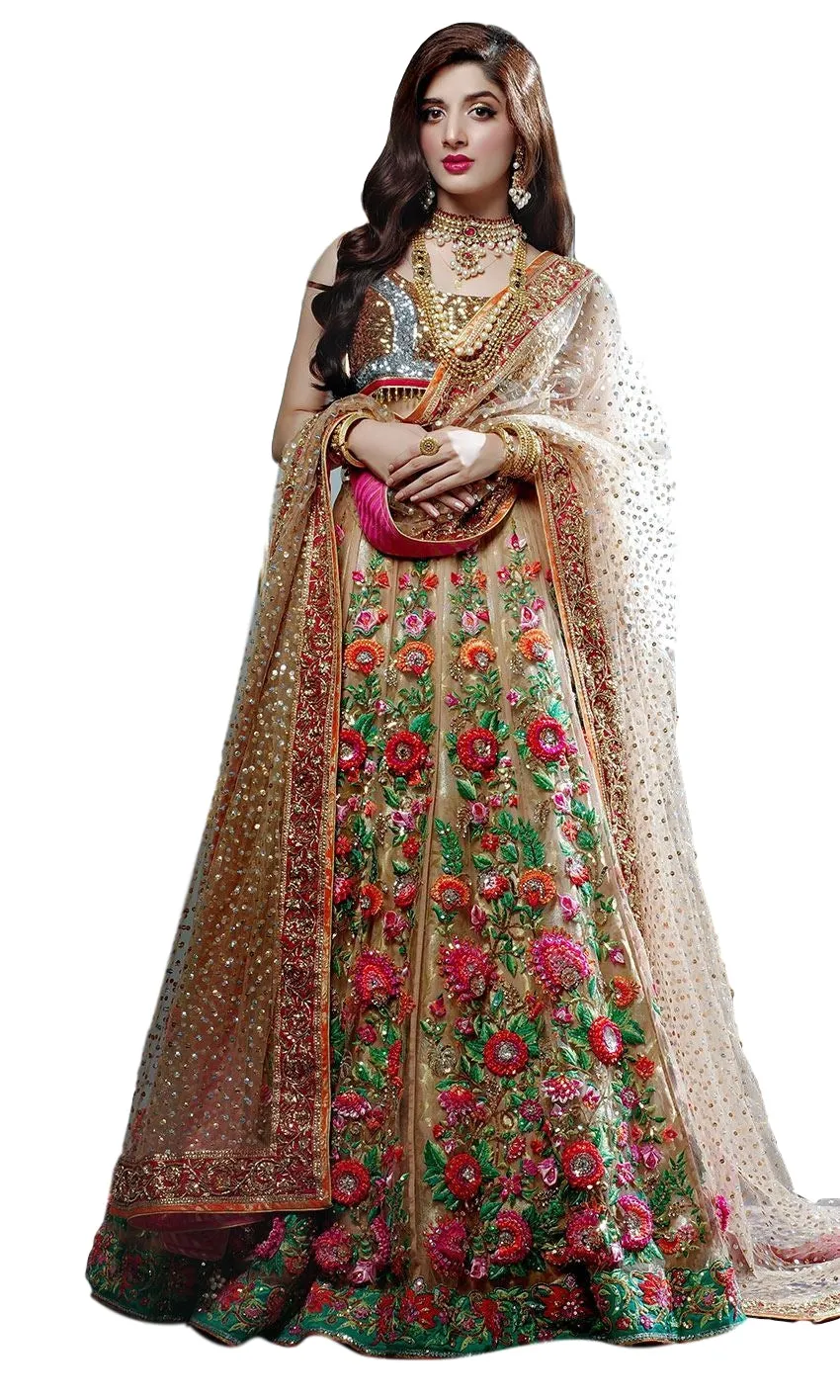 Fawn Color Wedding Lehenga with Floral Embroidery