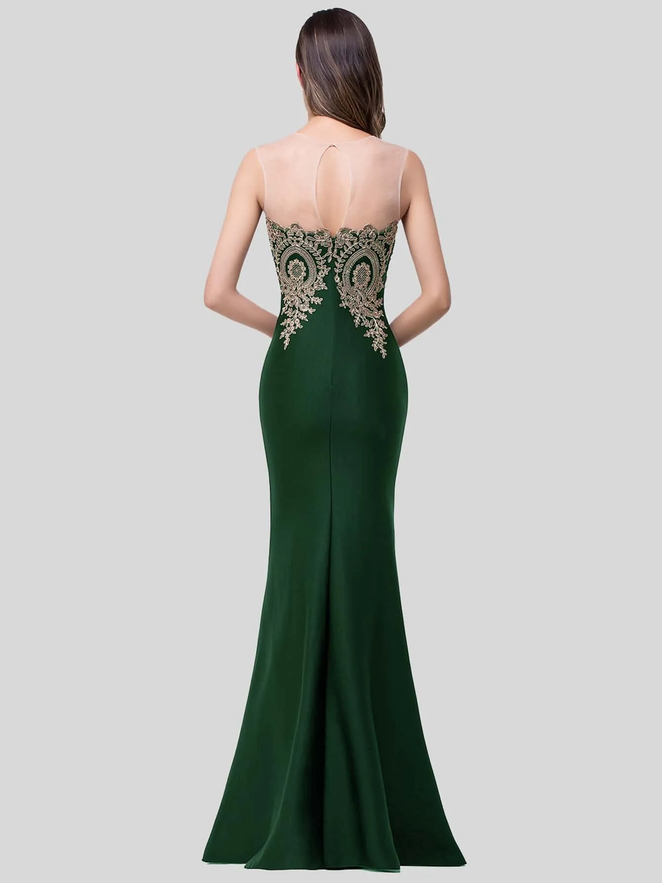 Flower Embroidered Cut Out Back Mermaid Hem Dress