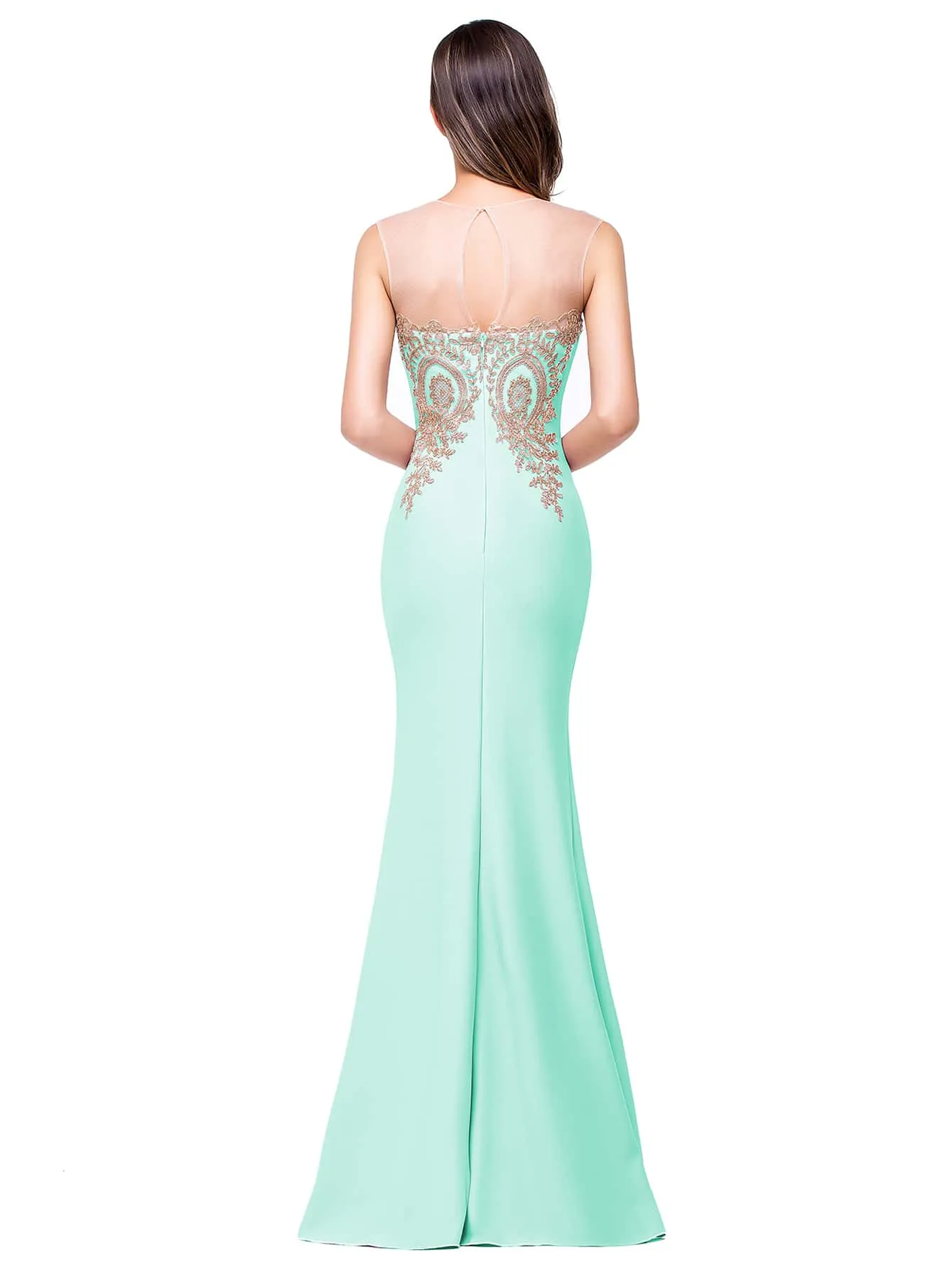 Flower Embroidered Cut Out Back Mermaid Hem Dress