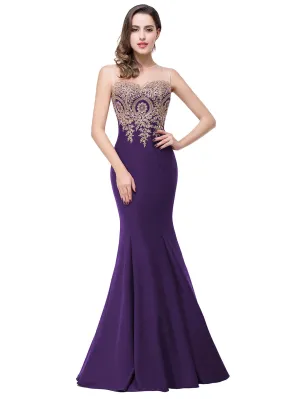 Flower Embroidered Cut Out Back Mermaid Hem Dress