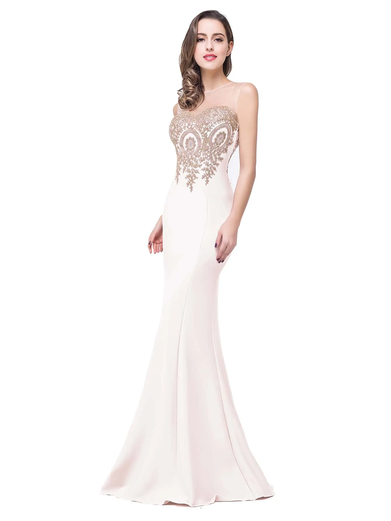 Flower Embroidered Cut Out Back Mermaid Hem Dress