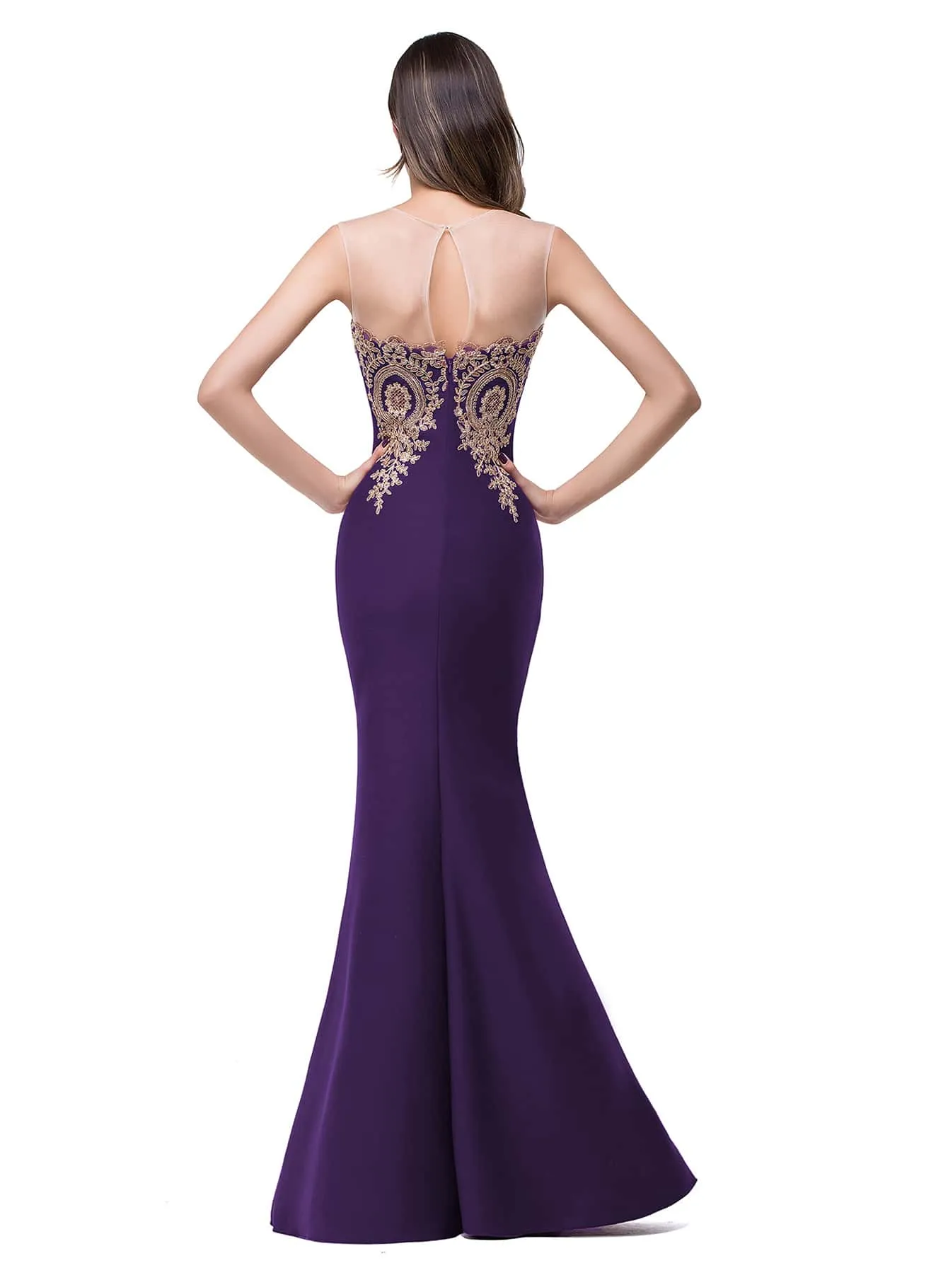 Flower Embroidered Cut Out Back Mermaid Hem Dress