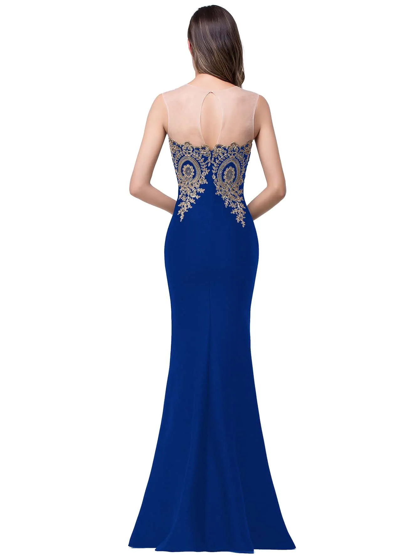 Flower Embroidered Cut Out Back Mermaid Hem Dress