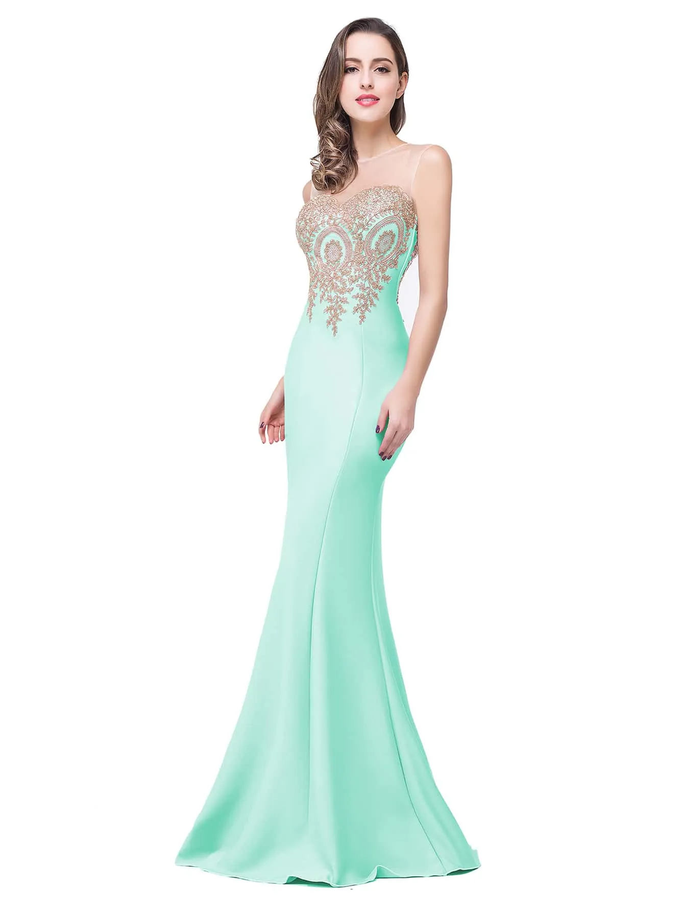 Flower Embroidered Cut Out Back Mermaid Hem Dress