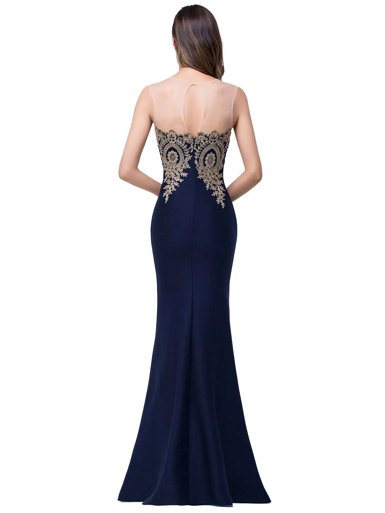 Flower Embroidered Cut Out Back Mermaid Hem Dress