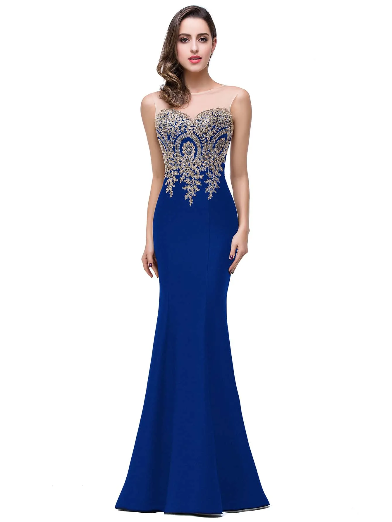 Flower Embroidered Cut Out Back Mermaid Hem Dress