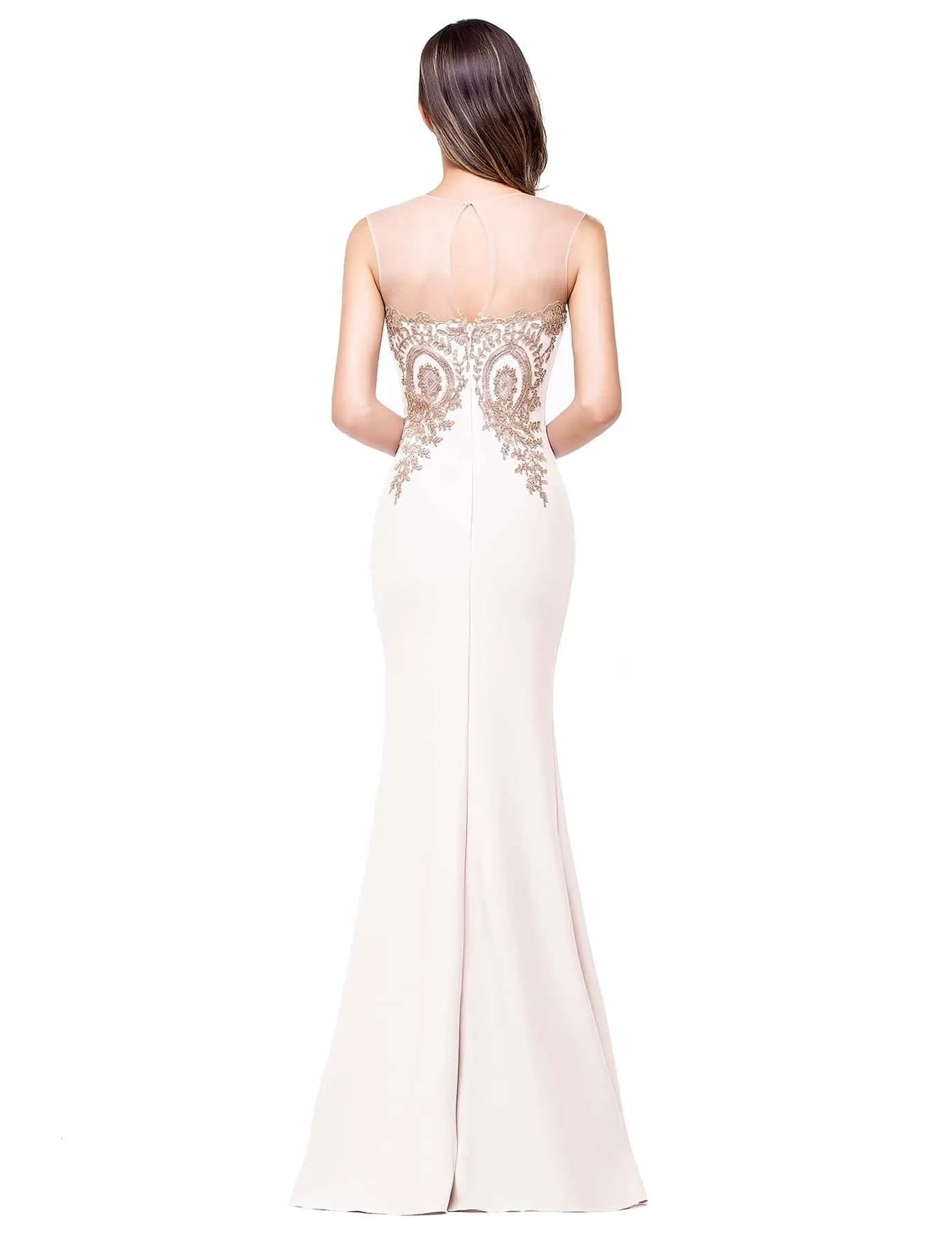 Flower Embroidered Cut Out Back Mermaid Hem Dress