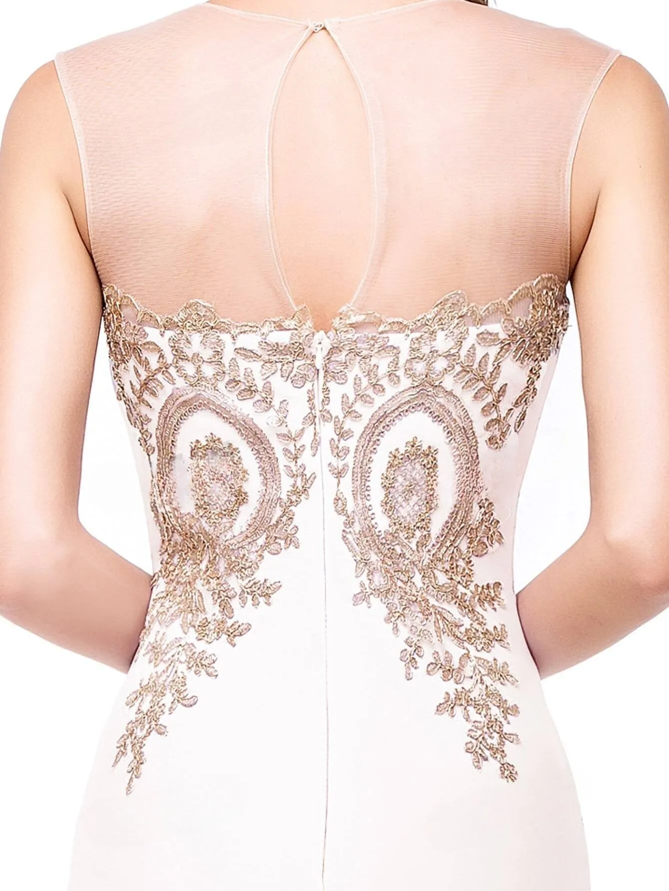 Flower Embroidered Cut Out Back Mermaid Hem Dress
