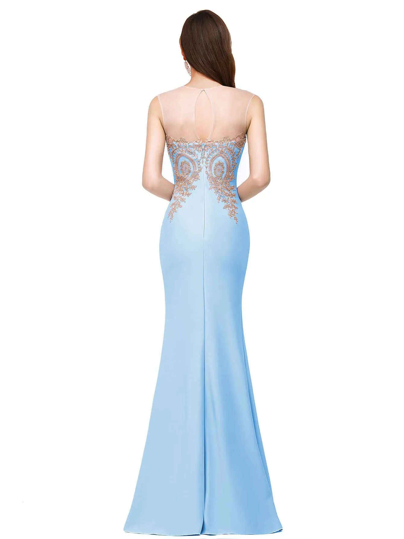 Flower Embroidered Cut Out Back Mermaid Hem Dress
