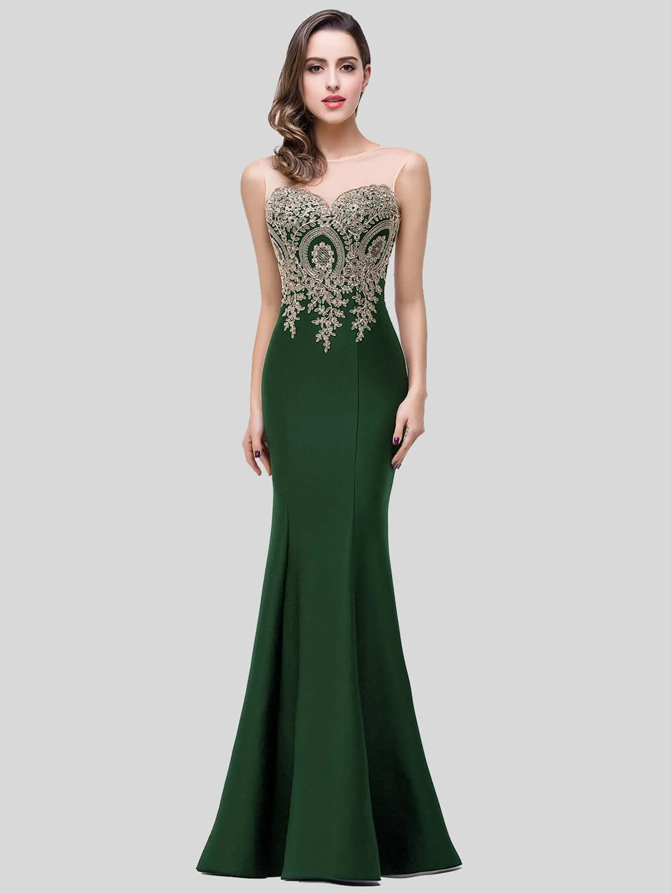 Flower Embroidered Cut Out Back Mermaid Hem Dress