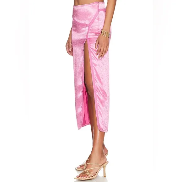 Free People Dakota Satin Midi Skirt in Pink