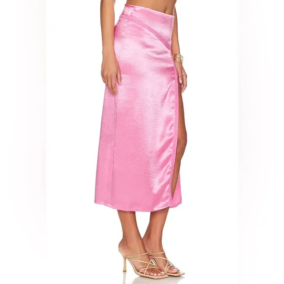 Free People Dakota Satin Midi Skirt in Pink
