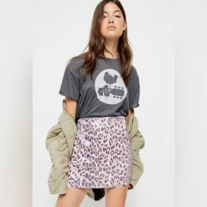 Free People Sequin Skinny Mini Skirt Pink Cheetah Animal Print size 2 NWT