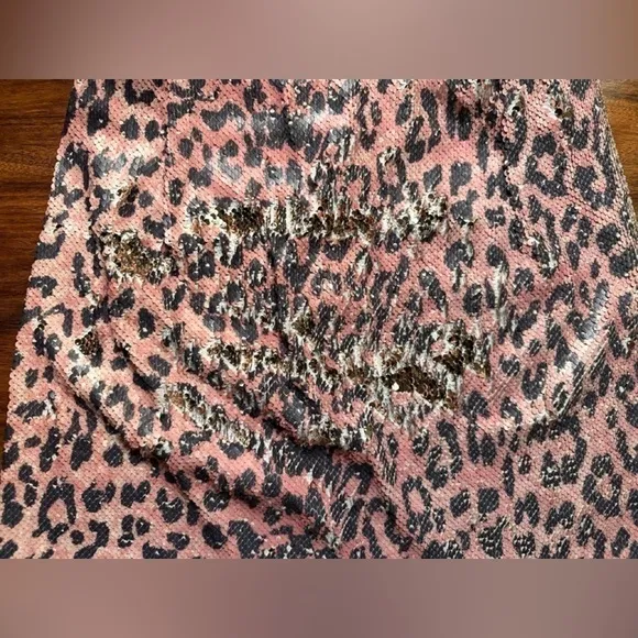Free People Sequin Skinny Mini Skirt Pink Cheetah Animal Print size 2 NWT