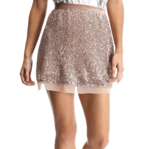 FREE PEOPLE Women’s Wild Child Velvet and Sequin Mesh Mini Skirt 12