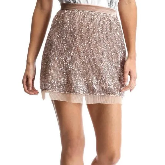 FREE PEOPLE Women’s Wild Child Velvet and Sequin Mesh Mini Skirt 12