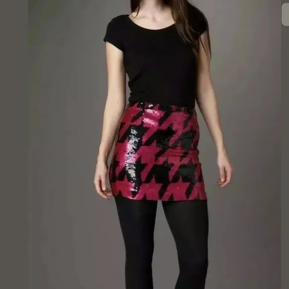 French Connection Sequined Mini Skirt Pink Black
