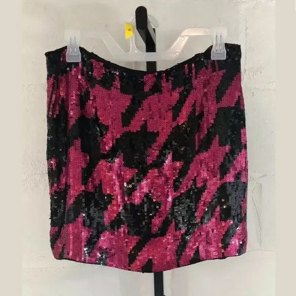French Connection Sequined Mini Skirt Pink Black