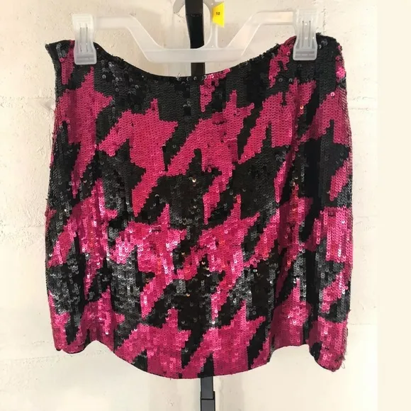 French Connection Sequined Mini Skirt Pink Black