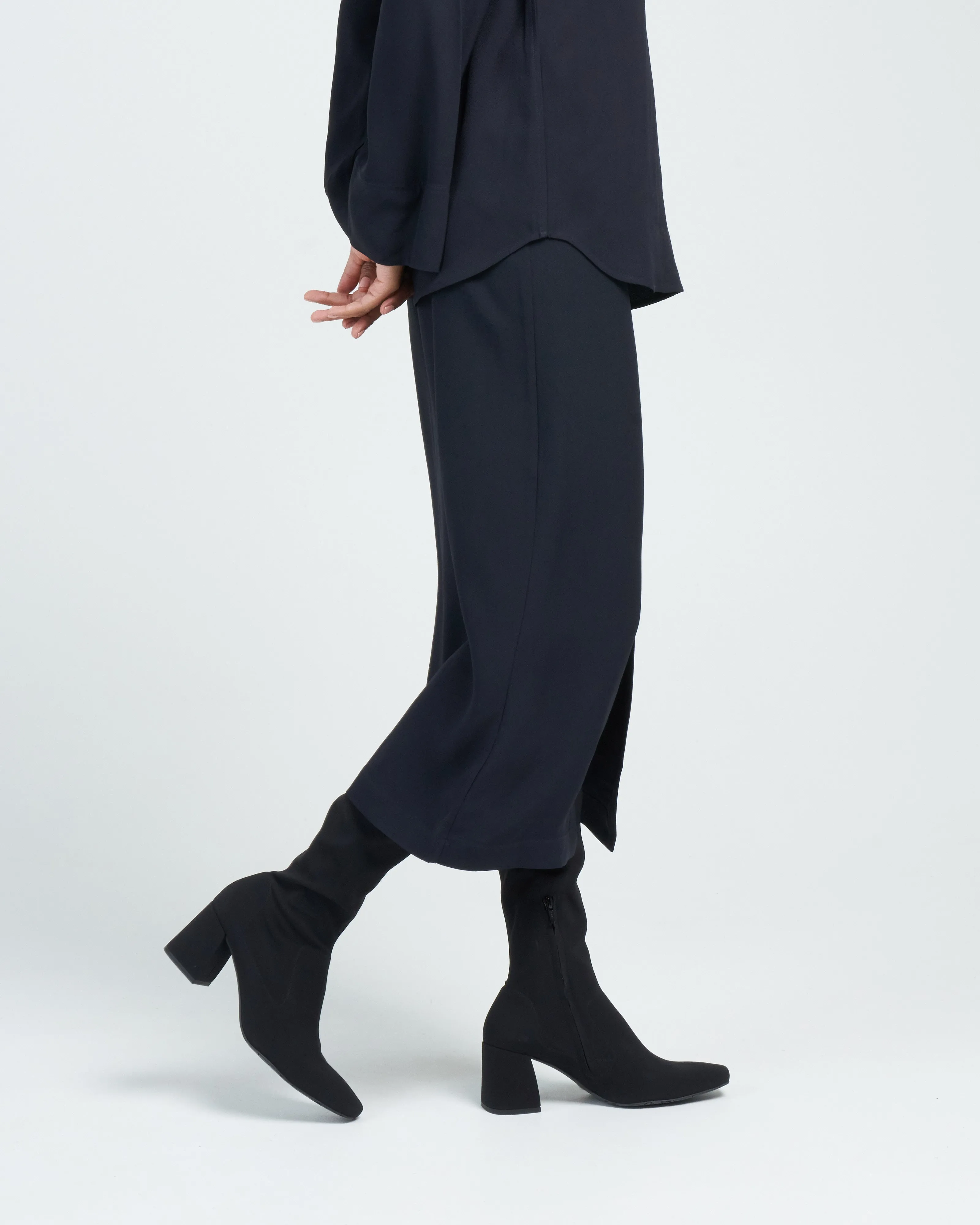 front-split satin midi skirt - navy