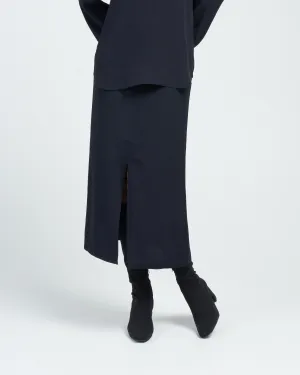 front-split satin midi skirt - navy