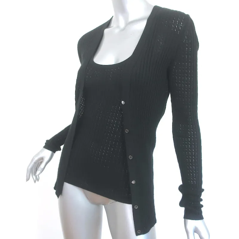 Gabriela Hearst Tank Top & Cardigan Sweater Set Black Pointelle Knit Size Small
