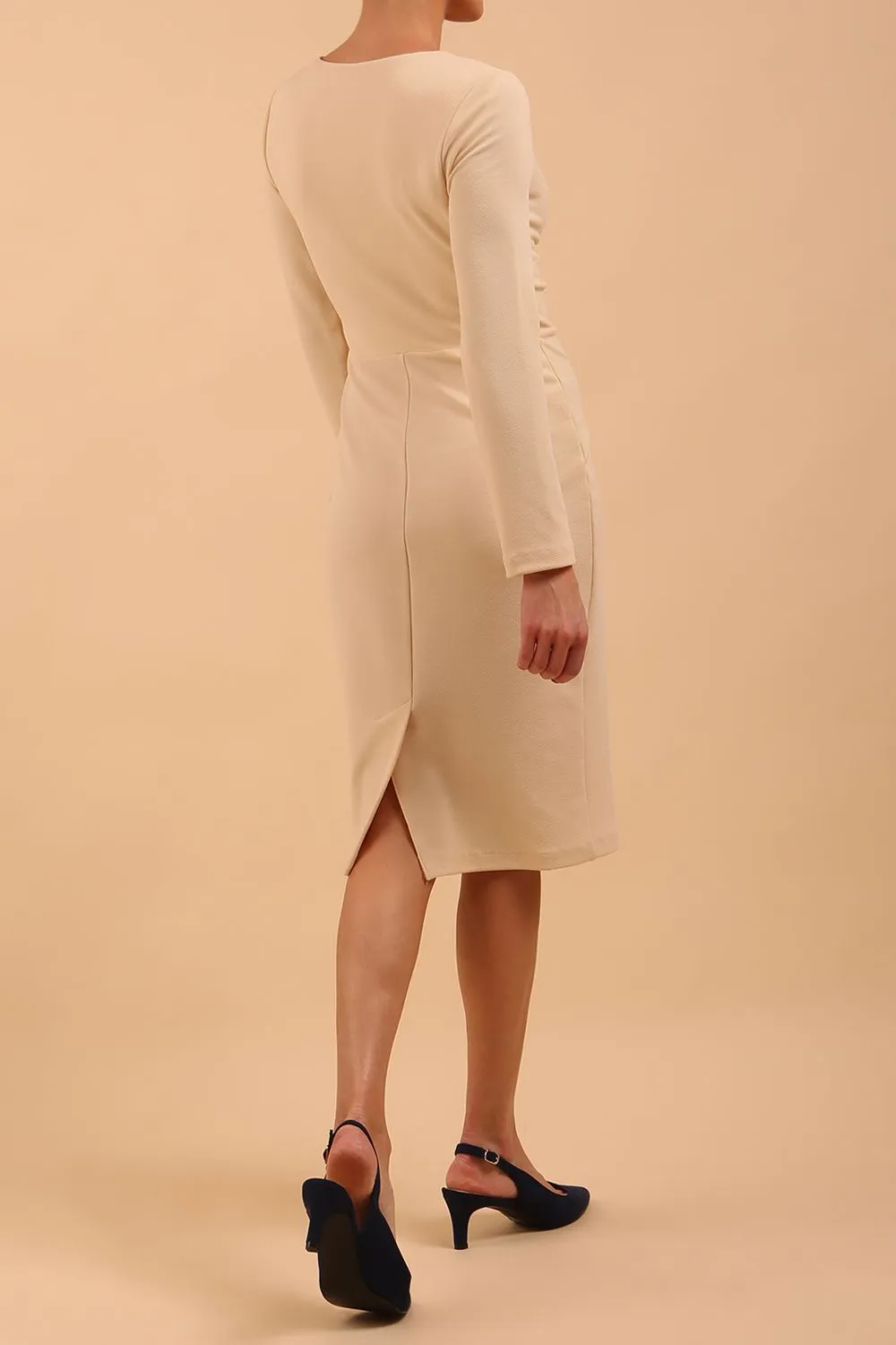 Gately Long Sleeve Twisted Low V-Neck Pencil Dress