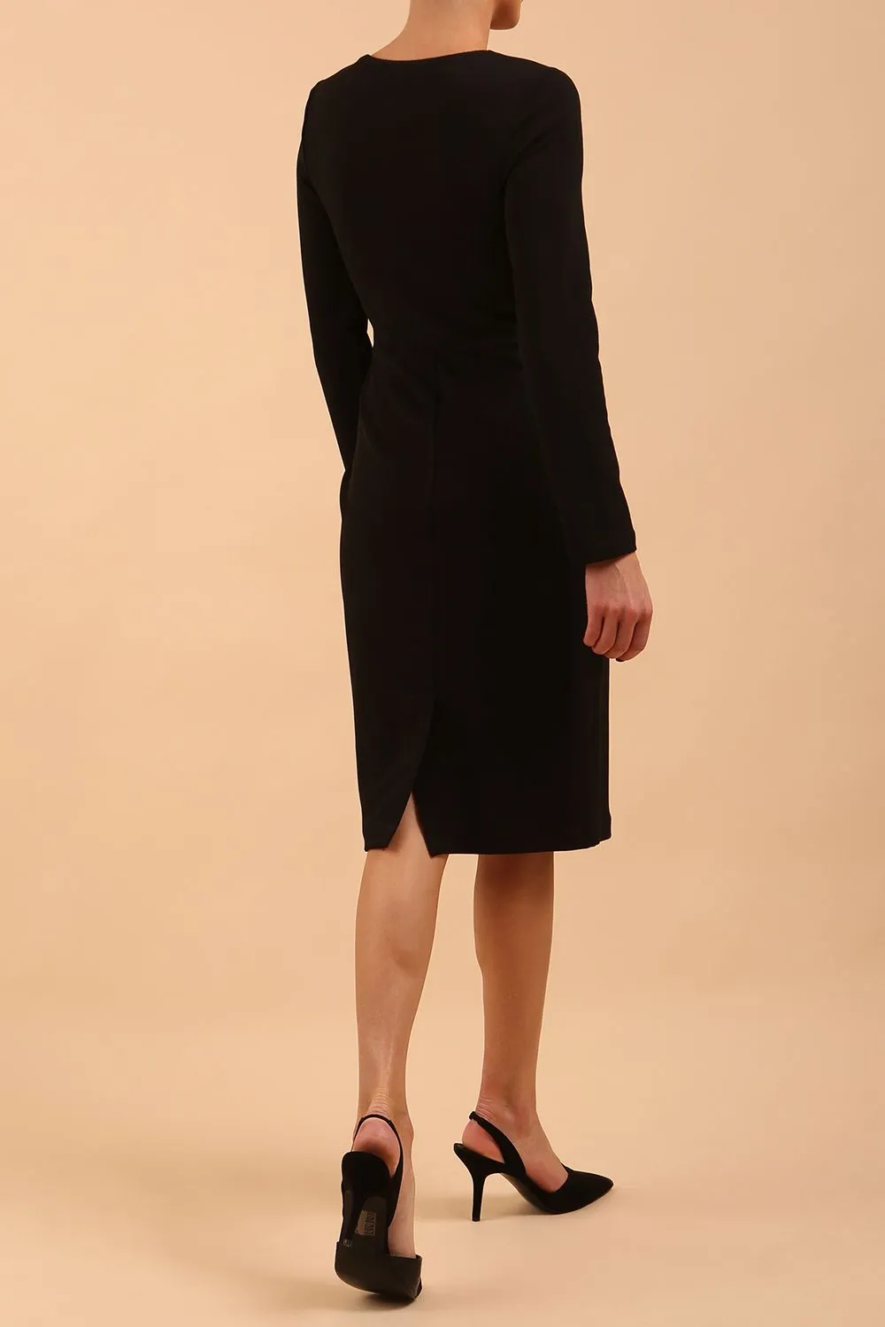 Gately Long Sleeve Twisted Low V-Neck Pencil Dress