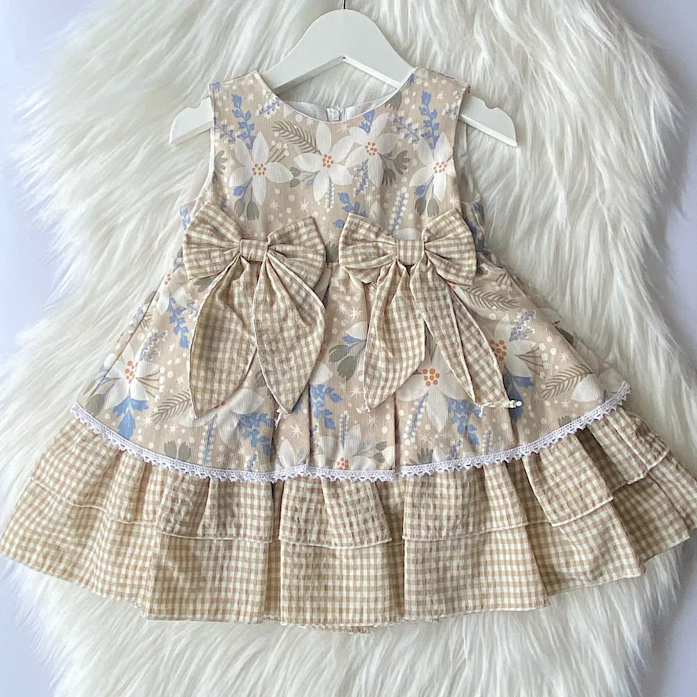 Girls floral beige and blue dress