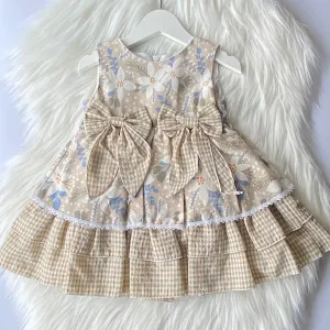Girls floral beige and blue dress
