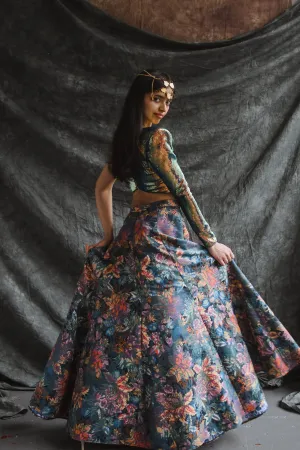GISELLA Enchanted Floral Teal Lehenga Skirt