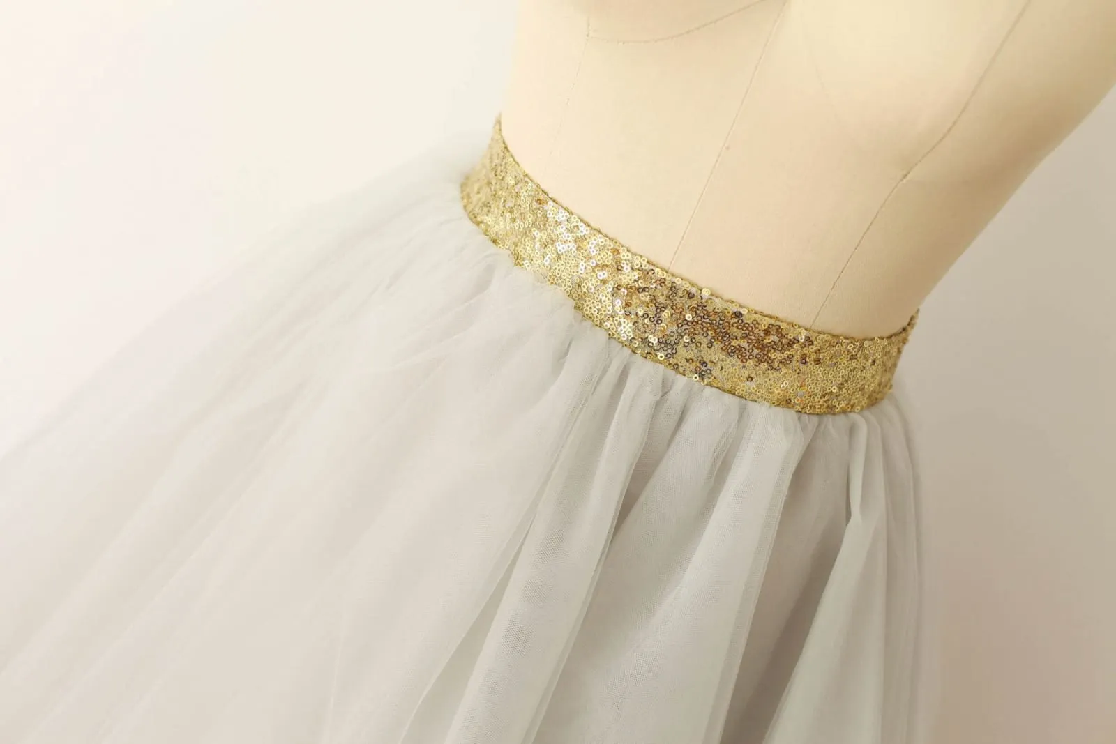 Gray / Pink Tulle Sequin Belt Skirt / Short Woman Skirt