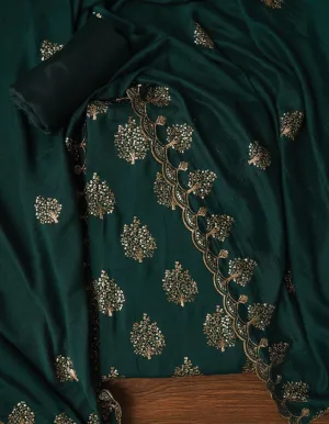 Green Sequin Work Cotton Blend Dress Material with Dupatta