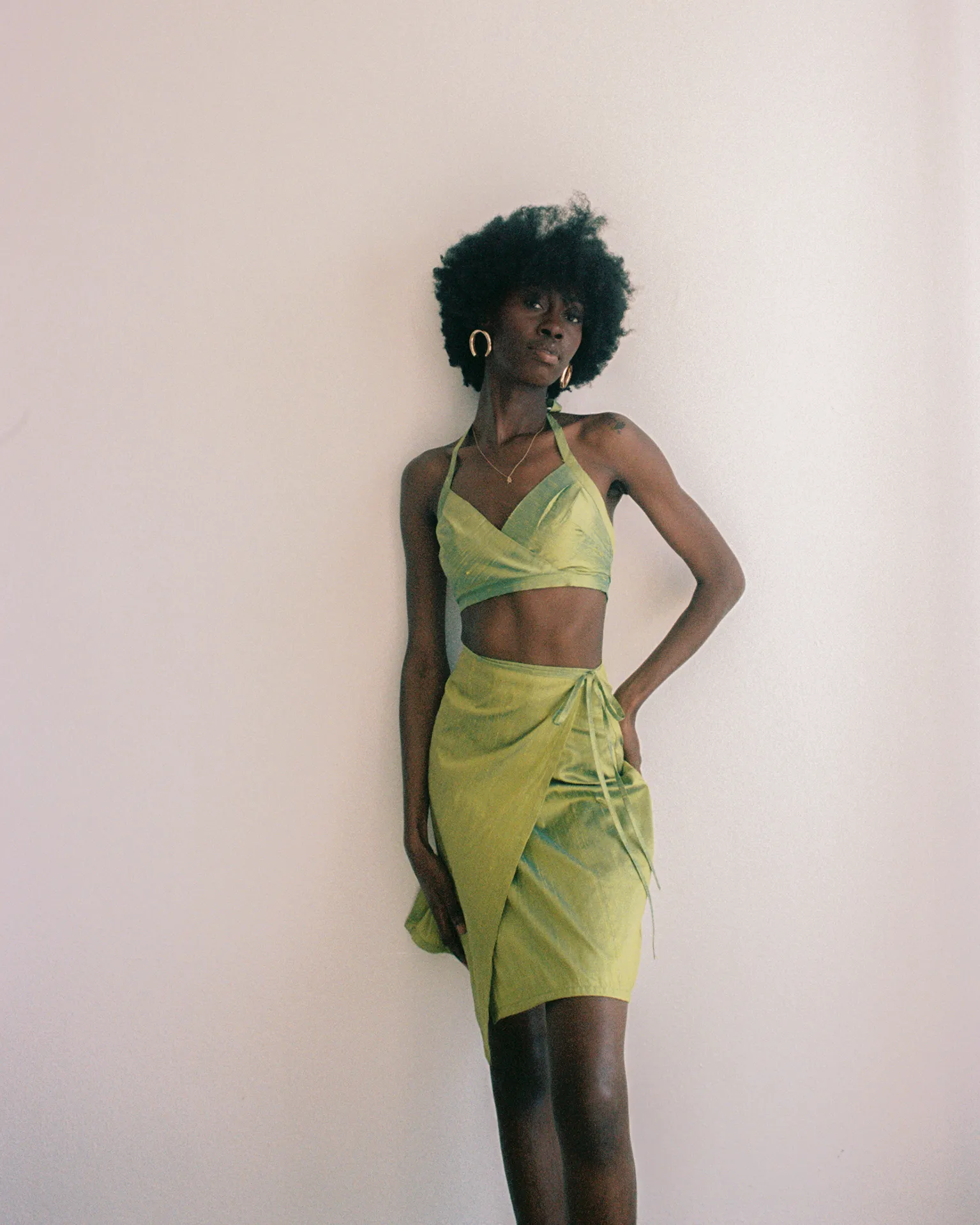 Green Silk Halter Top